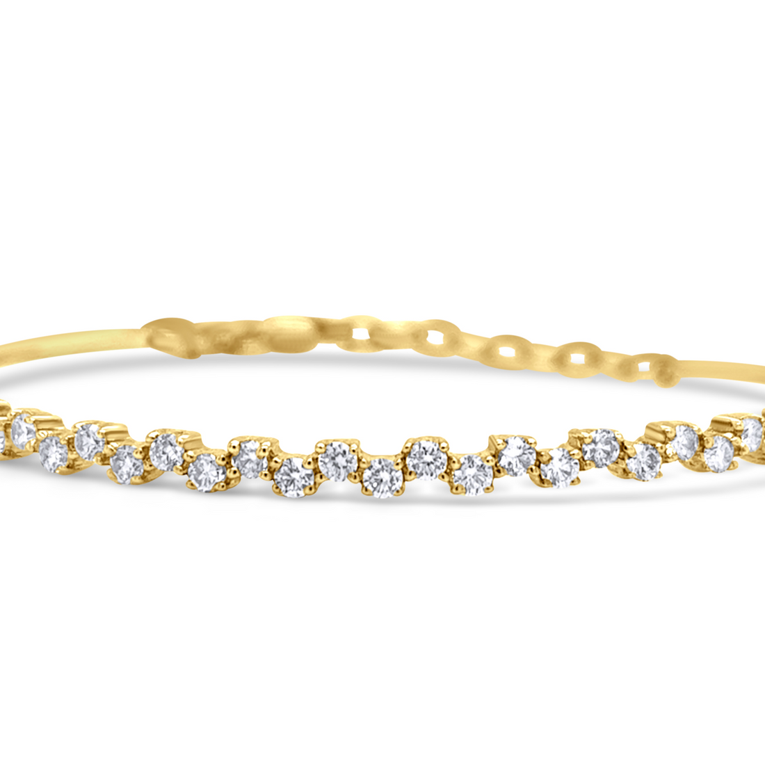 18k yellow gold zig-zag bangle bracelet with round brilliant diamonds by Diamond Tales