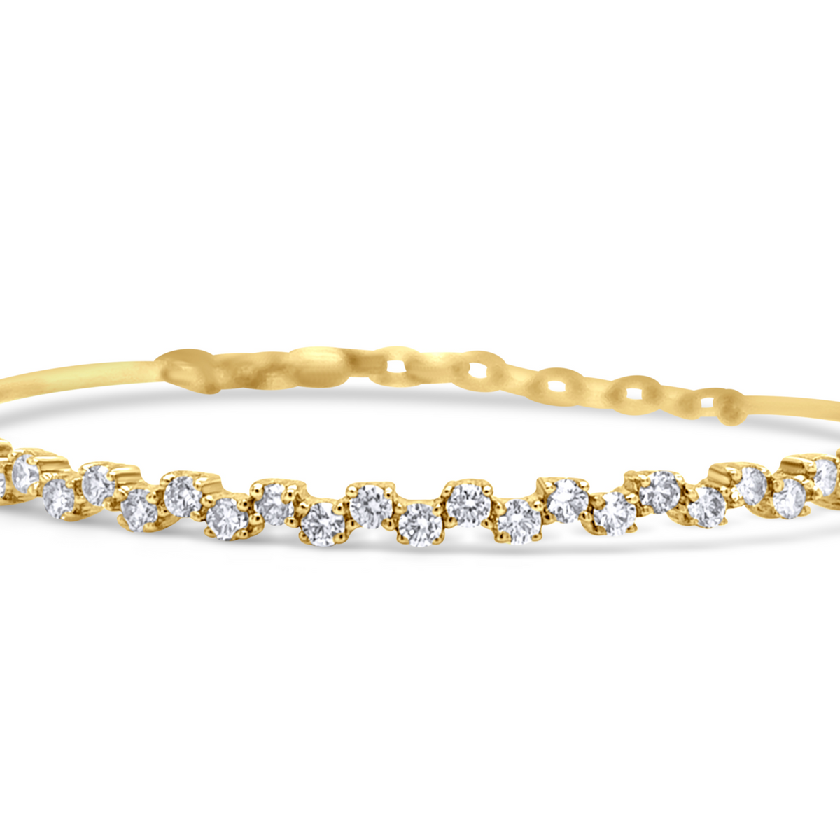 18k yellow gold zig-zag bangle bracelet with round brilliant diamonds by Diamond Tales